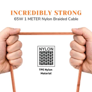 Philips 1.M Braided USB-C to USB-C Charging Cable (65W Fast Charge) Orange DLC4130CR
