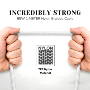 Philips 1.M Braided USB-C to USB-C Charging Cable (65W Fast Charge) White DLC4130CW