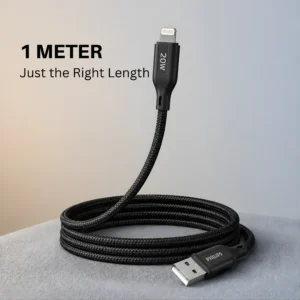 Philips 1Mtr Braided USB-A to USB-L Charging Cable (18W Fast Charge)