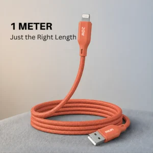 Philips 1Mtr Braided USB-A to USB-L Charging Cable (20W Fast Charge) Orange
